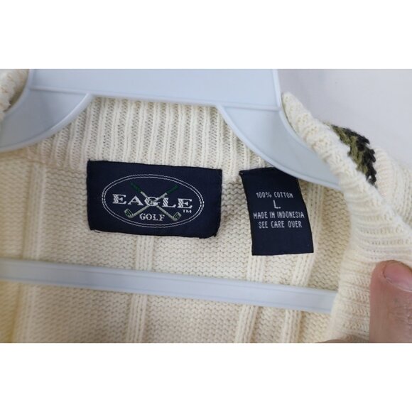 Vintage 90s Streetwear Mens Large Cotton Cable Knit Golf Cardigan Sweater Vest - Picture 7 of 11